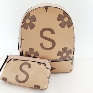 American Bee Leather Taupe Women's Backpack with Wallet